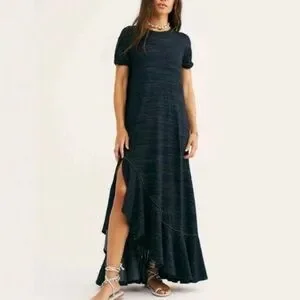 Free People | Dresses | Free People Black Beach Havana Ruffle Maxi Tee  Tshirt Dress | Poshmark